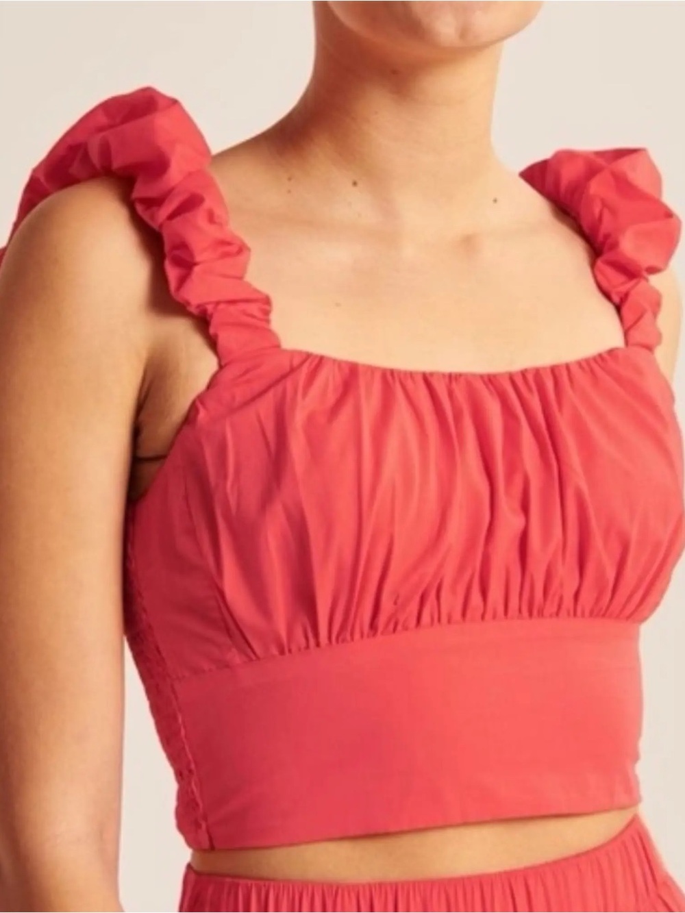 Abercrombie & Fitch Bright Coral Red Ruffle-Strap Crop Top Women’s Size Small